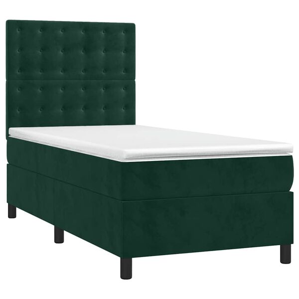 vidaXL Boxspringbett mit Matratze Dunkelgr&uuml;n 90x200 cm Samt