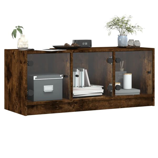 vidaXL TV-Schrank mit Glastüren Räuchereiche 102x37x42 cm