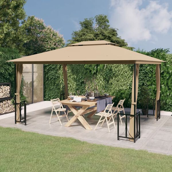 vidaXL Pavillon mit Seitenw&auml;nden & Doppeldach 3x4 m Taupe