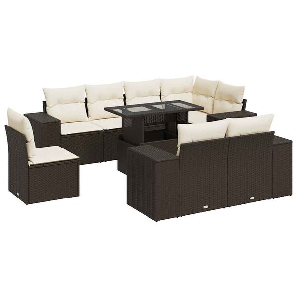 vidaXL 9-tlg. Garten-Sofagarnitur mit Kissen Braun Poly Rattan