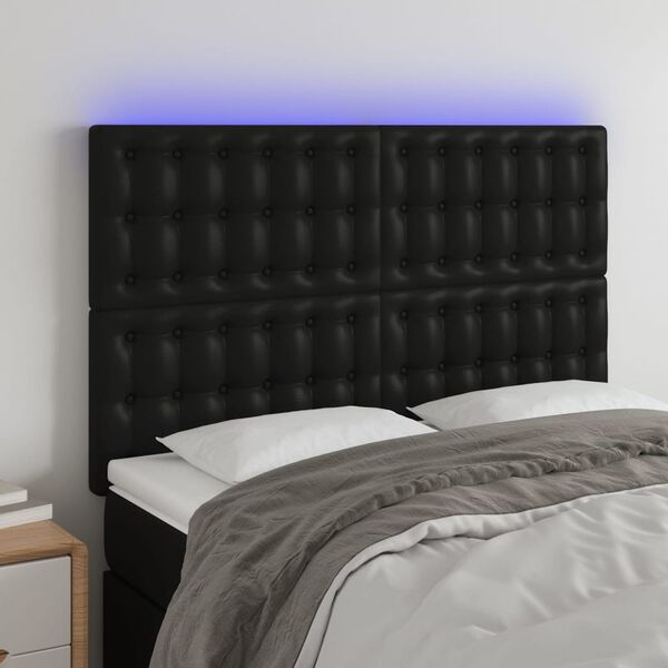 vidaXL LED Kopfteil Schwarz 144x5x118/128 cm Kunstleder