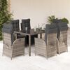vidaXL 7-tlg. Garten-Essgruppe mit Kissen Grau Poly Rattan