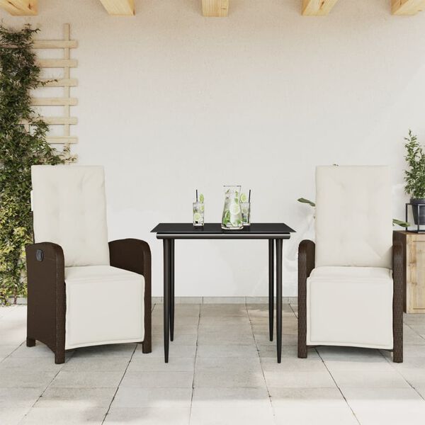 vidaXL 3-tlg. Bistro-Set mit Kissen Braun Poly Rattan