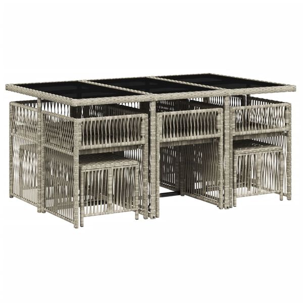 vidaXL 11-tlg. Garten-Essgruppe mit Kissen Hellgrau Poly Rattan