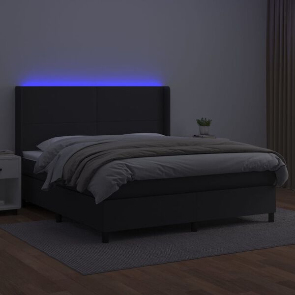 vidaXL Boxspringbett mit Matratze & LED Schwarz 180x200 cm Kunstleder