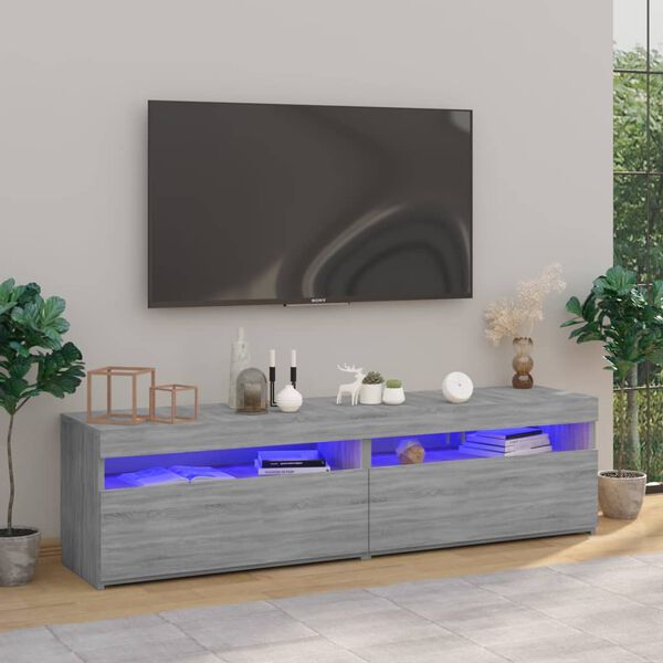vidaXL TV-Schrank mit LED-Leuchten 2 Stück Grau Sonoma 75x35x40 cm