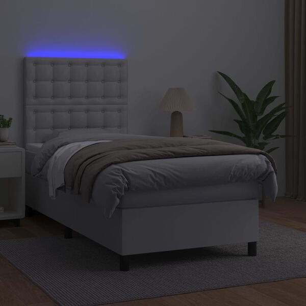 vidaXL Boxspringbett mit Matratze & LED Weiß 100x200 cm Kunstleder