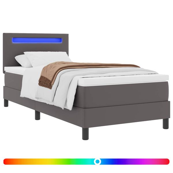 vidaXL Boxspringbett mit Matratze Grau 100 x 200 cm Kunstleder