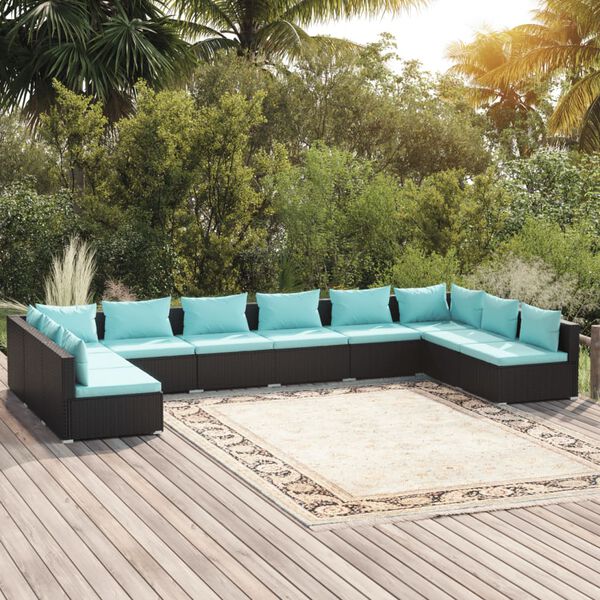 vidaXL 10-tlg. Garten-Lounge-Set mit Kissen Poly Rattan Schwarz