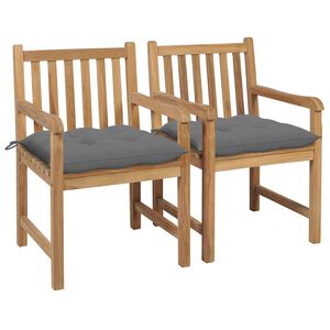 vidaXL Gartenst&uuml;hle 2 Stk. mit Grauen Kissen Massivholz Teak