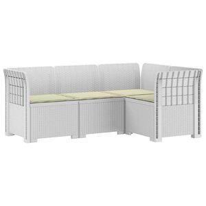 vidaXL 4-Sitzer Gartensofa mit Kissen Rattan-Look PP Wei&szlig;