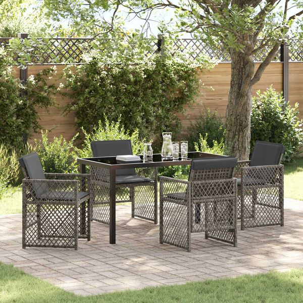 vidaXL Garten Essgruppe 5 pcs Grau Poly-Rattan