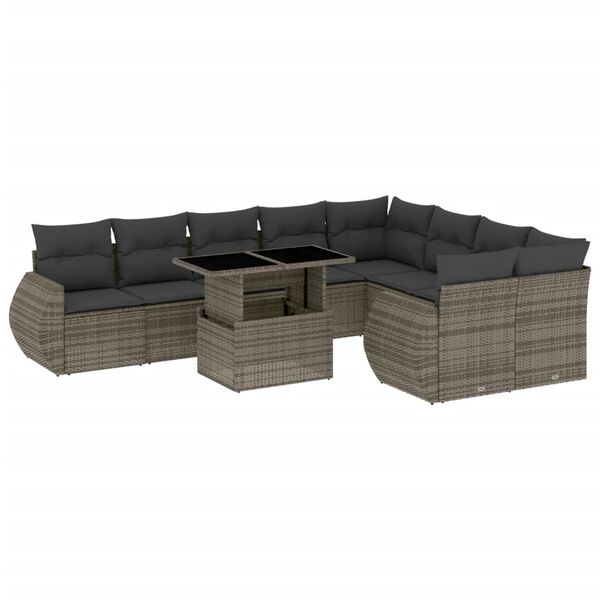vidaXL 10-tlg. Garten-Sofagarnitur mit Kissen Grau Poly Rattan
