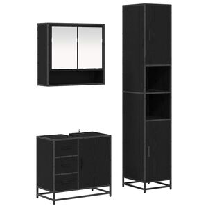 vidaXL Badezimmerm&ouml;bel-Set 3 pcs Schwarz Eichen-Optik Holzwerkstoff