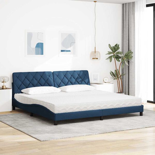 vidaXL Bett mit Matratze Blau 200x200 cm Stoff