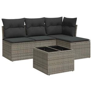 vidaXL 5-tlg. Garten-Sofagarnitur mit Kissen Grau Poly Rattan