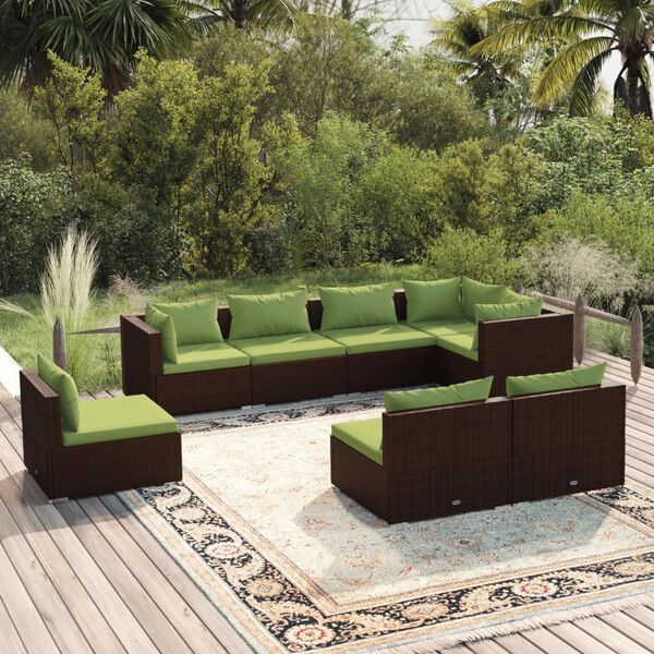 vidaXL 8-tlg. Garten-Lounge-Set mit Kissen Poly Rattan Braun