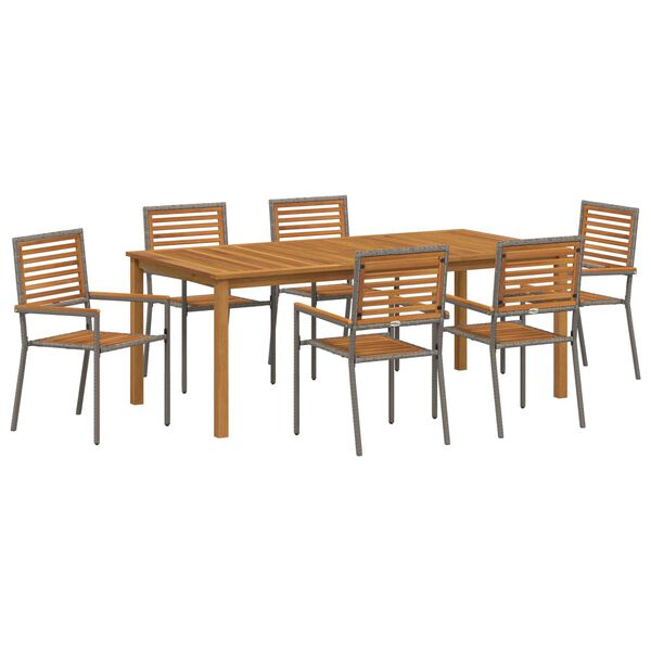 vidaXL Garten Essgruppe 7 pcs Grau Poly Rattan