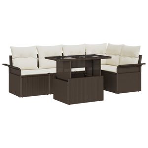 vidaXL Garten-Sofa-Set mit Kissen mit Speicher 6 pcs Braun Poly Rattan