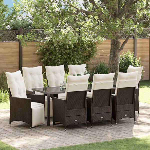vidaXL Garten Essgruppe mit Kissen 9 pcs Braun Poly-Rattan