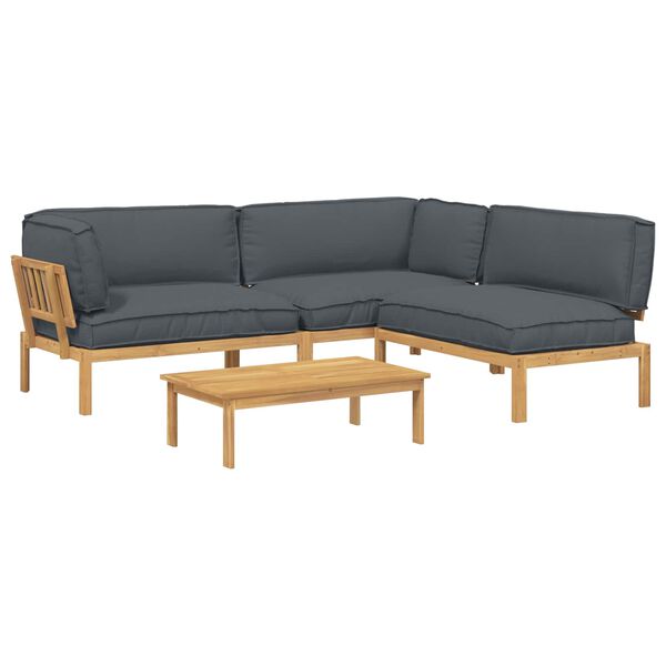 vidaXL Sofa Set mit Kissen Uni 4 pcs Anthrazit Massivholz Akazie