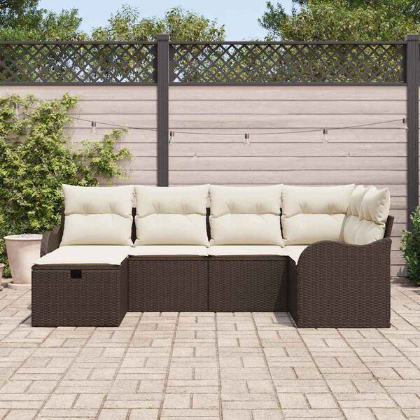 vidaXL Garten-Sofa-Set mit Kissen mit Speicher 6 pcs Braun Poly Rattan