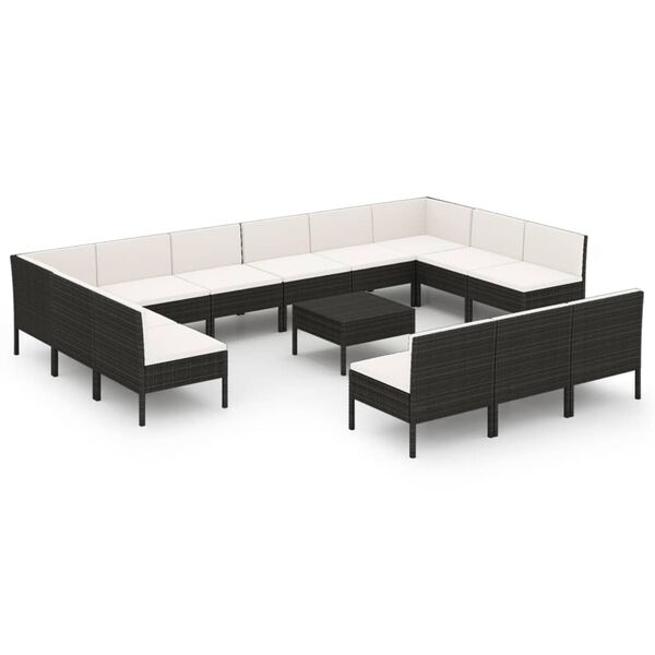 vidaXL 14-tlg. Garten-Lounge-Set mit Auflagen Poly Rattan Schwarz
