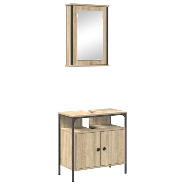 vidaXL Badezimmerm&ouml;bel-Set mit Regal mit T&uuml;r 2 pcs Braun Holzwerkstoff