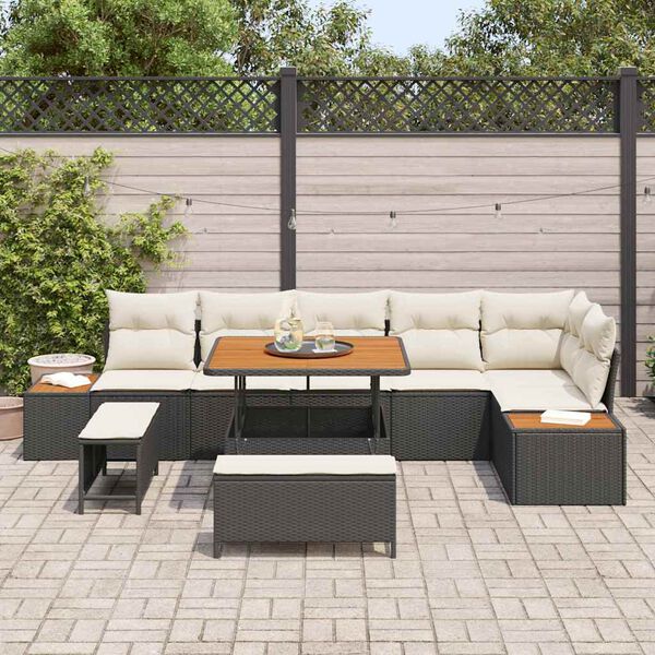 vidaXL Garten-Sofa-Set mit Kissen mit Speicher Schwarz Poly Rattan