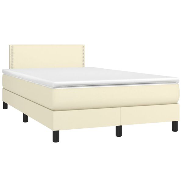 vidaXL Boxspringbett mit Matratze & LED Creme 120x200 cm Kunstleder