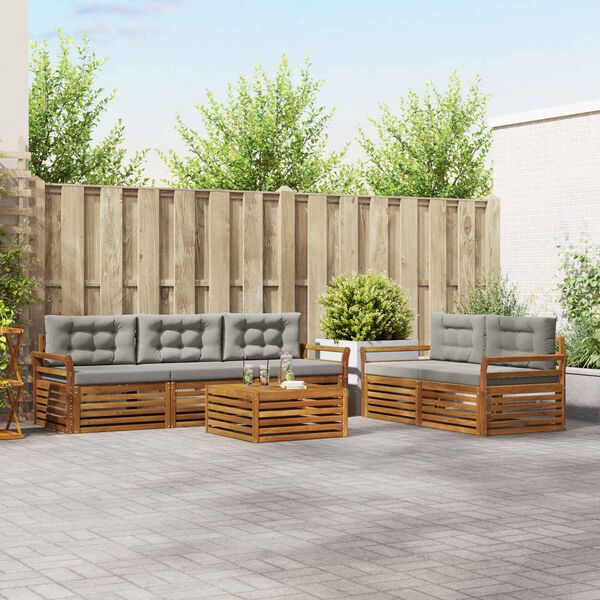 vidaXL Outdoor-Sofagarnitur mit Kissen 6 pcs Nat&uuml;rlich und Hellgrau