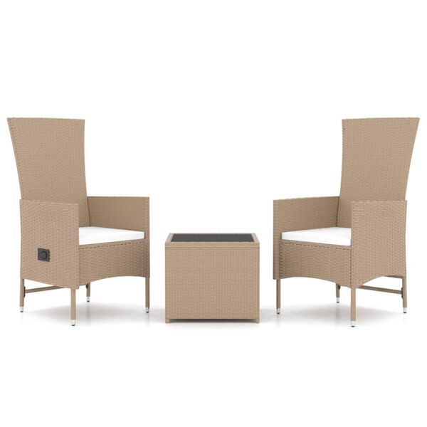 vidaXL 3-tlg. Garten-Lounge-Set Beige Poly Rattan & Stahl
