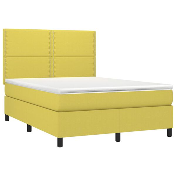 vidaXL Boxspringbett mit Matratze & LED Gr&uuml;n 140x200 cm Stoff