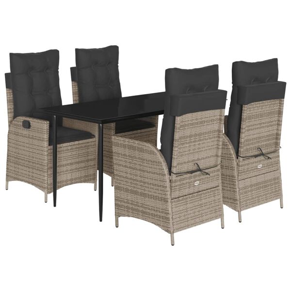 vidaXL 5-tlg. Garten-Essgruppe mit Kissen Grau Poly Rattan