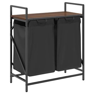 vidaXL W&auml;schekorb 2 F&auml;cher mit Ablage Braun Eichen-Optik