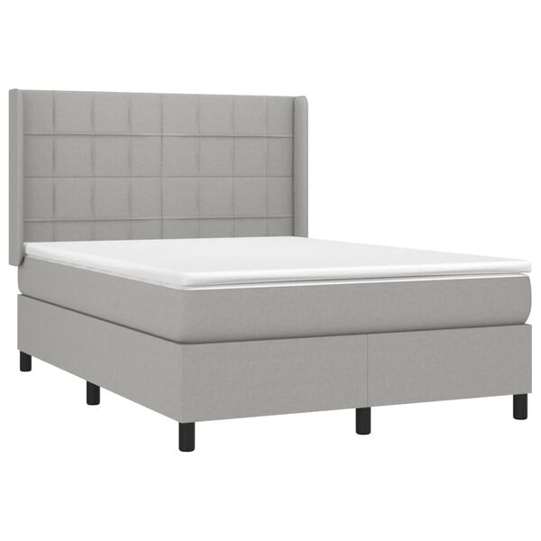 vidaXL Boxspringbett mit Matratze & LED Hellgrau 140x200 cm Stoff