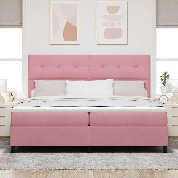 vidaXL Boxspringbett mit Matratze mit Kopfteil Rosa 200 x 200 cm Stoff