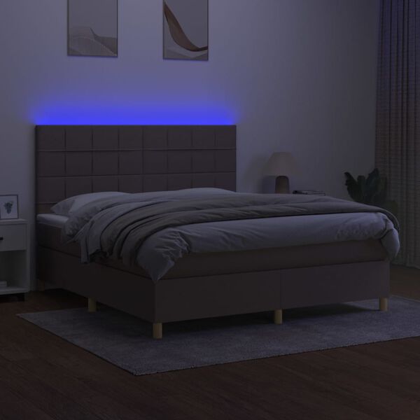 vidaXL Boxspringbett mit Matratze & LED Taupe 160x200 cm Stoff