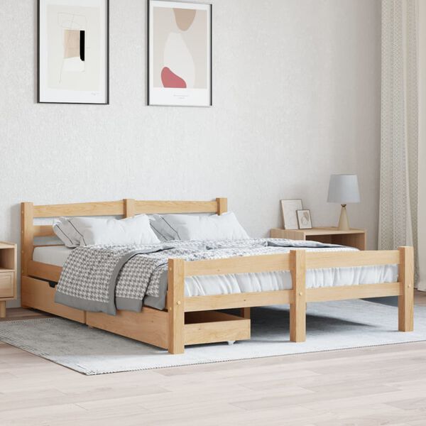 vidaXL Bettgestell mit 2 Schubladen Massivholz Kiefer 140x200 cm