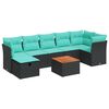 vidaXL 8-tlg. Garten-Sofagarnitur mit Kissen Schwarz Poly Rattan