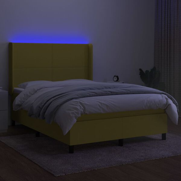 vidaXL Boxspringbett mit Matratze & LED Gr&uuml;n 140x190 cm Stoff