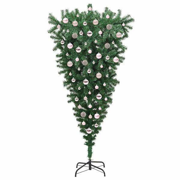 vidaXL Umgedrehter Kunst Weihnachtsbaum mit Kugelset Gr&uuml;n 180 cm PVC