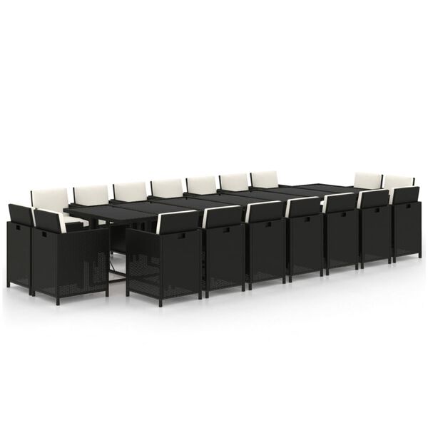 vidaXL 19-tlg. Garten-Essgruppe mit Kissen Poly Rattan Schwarz