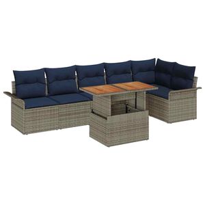 vidaXL Gartensofa-set mit Kissen 7 pcs Grau und Marineblau Poly-Rattan