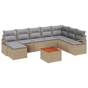 vidaXL Garten-Sofa-Set mit Kissen 9 pcs Beige Poly Rattan