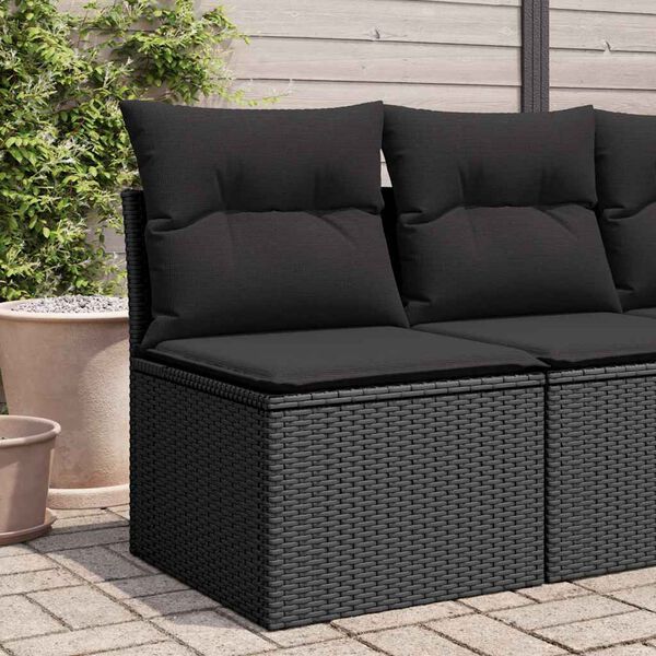 vidaXL Gartenstuhl ohne Armlehnen mit Kissen Schwarz Poly Rattan