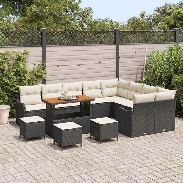 vidaXL Garten-Sofa-Set mit Kissen mit Kissen 13 pcs Schwarz und Creme