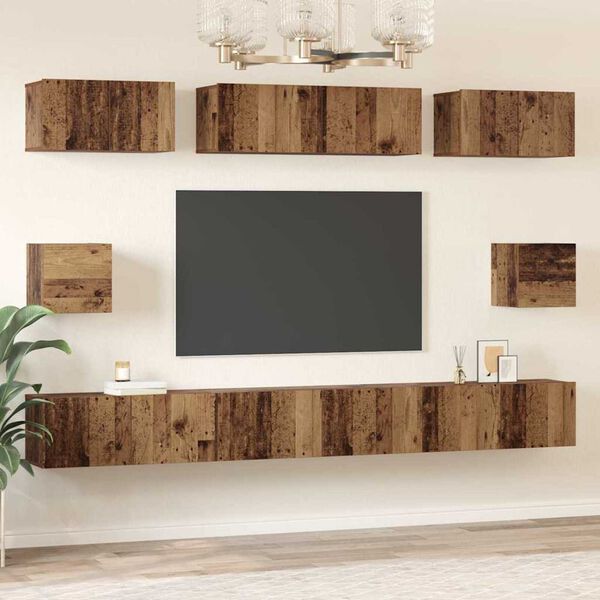 vidaXL TV-Schrankset Wandmontiert 8 pcs Altholz Holzwerkstoff