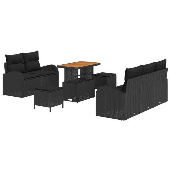 vidaXL Gartensofa-set mit Kissen 8 pcs Schwarz Poly-Rattan