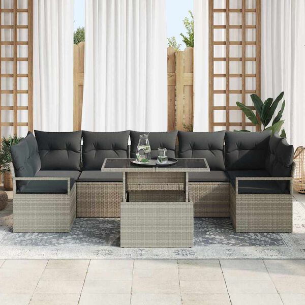 vidaXL Garten-Sofa-Set mit Speicher 8 pcs Hellgrau Poly Rattan